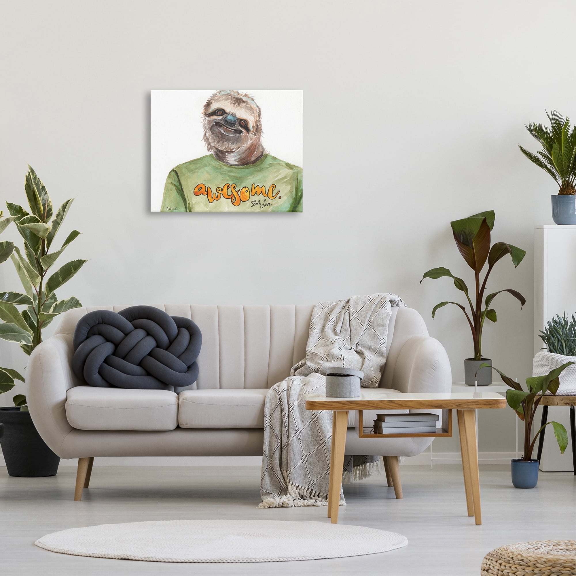 Stupell Industries Sloth with Awesome Shirt Animals & Insects Painting Gallery Wrapped Canvas Art Print Wall Art, 30 x 24
