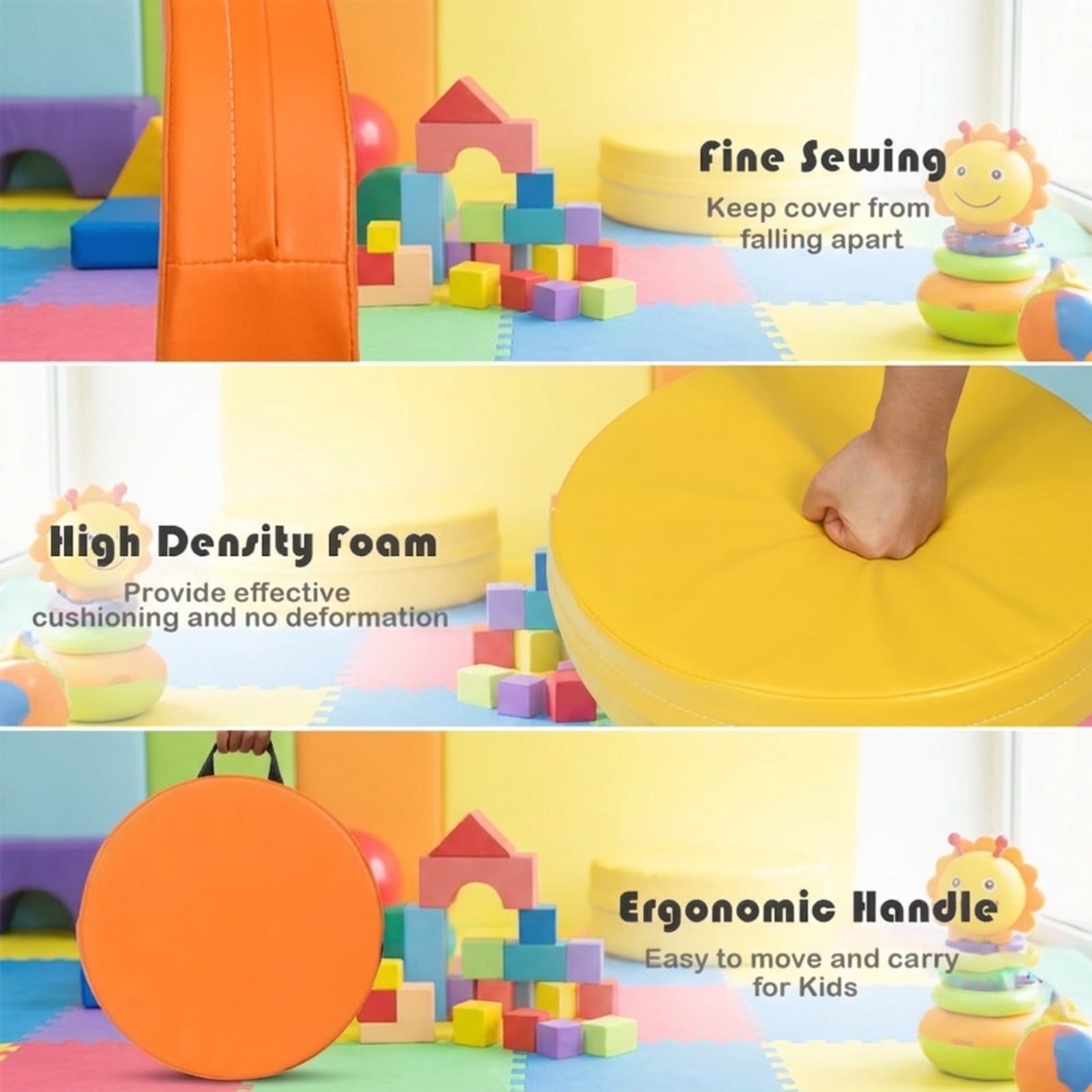 Furnibear 6 Pieces 15 Inch Round Toddler Floor Cushions Soft Foam Seating Set for Kids Playroom Nursery Reading Nook and Living Room, Multicolor