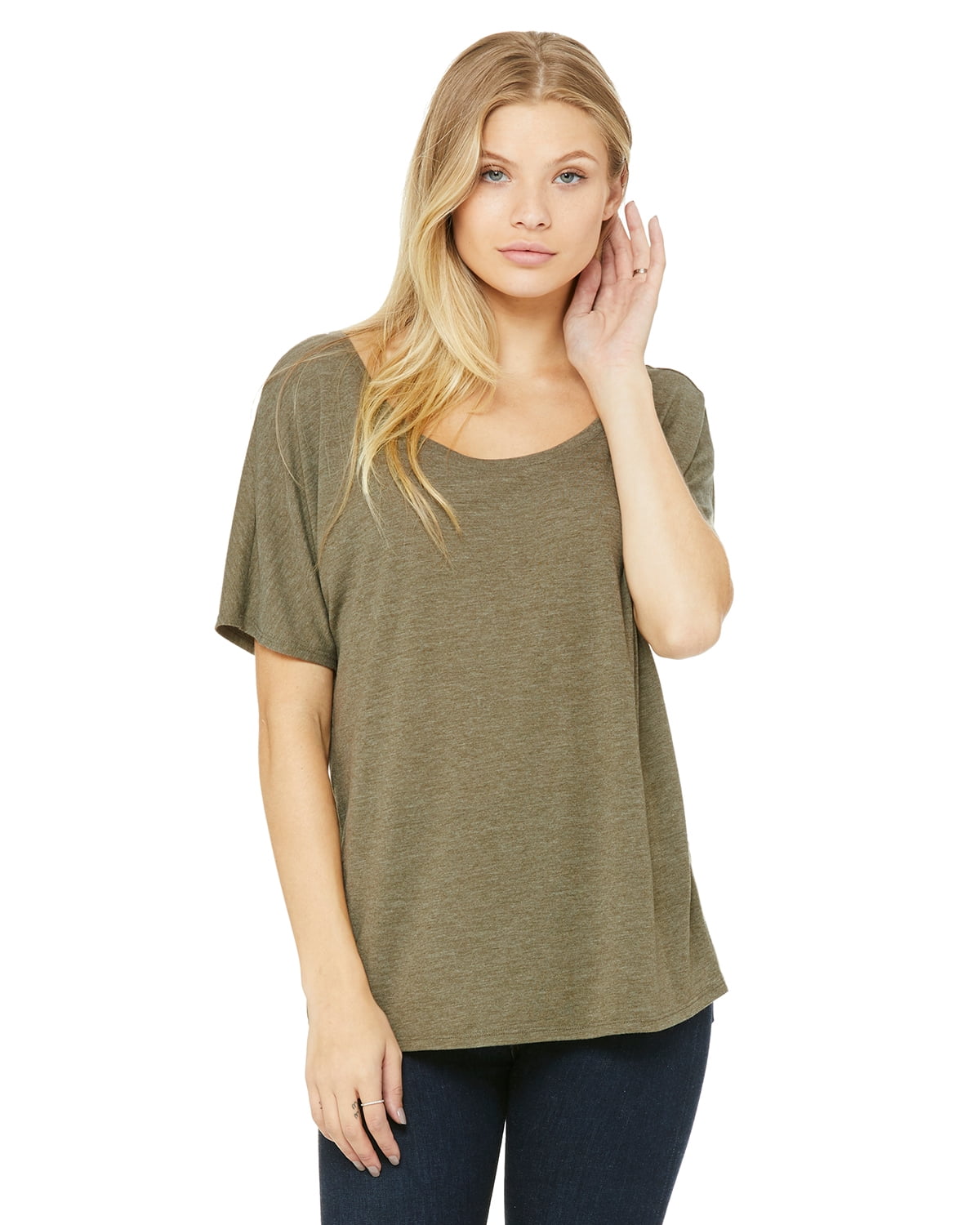 Bella + Canvas, The Ladies' Slouchy T-Shirt - HEATHER OLIVE - 2XL ...