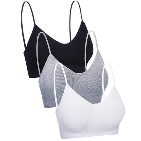 

Knosfe for Women V Neck Sports Bra Female Cami T-Shirt Bra 3 Pack