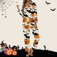 thumbnail image 4 of Puliio Halloween Pajamas Womens Long Set Silk Pjs Set Pumpkin Print Long Sleeve Notch Collar Top and Pants Holiday Nightwear Sets, 4 of 5