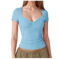 thumbnail image 1 of T-shirts Aguichant pour Femmes à Col en V devant, à Double Doublure, Manches Courtes, Coupe Ajustée, Court, Tendance, Tee, 1 of 6