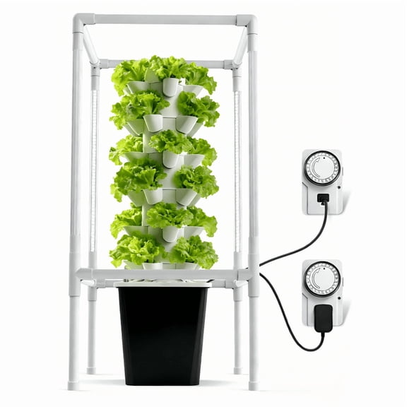 JESLED Hydroponic Tower Growing System 10L Water Tank, with 5000K Full-Spectrum Plant Grow Lights, Dual Timers for Auto Watering & Lighting, Grows 30 Herbs & Vegetables