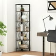 thumbnail image 2 of Gymax 5-tier Corner Display Rack Corner Ladder Bookshelf w/ Sturdy Metal Frame Oak & Black, 2 of 10