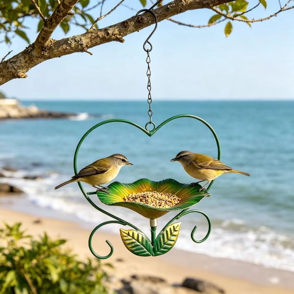 Heart-Shaped Wrought Iron Bird Feeder, for Outdoors Garden Patio Decoration, for Cardinals Finches Parrots Wild Birds(green)Q