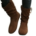 thumbnail image 3 of Mostsola Slouchy Boots for Women Suede Mid Calf Boots Casual Round Toe Flat Heel Pull on Tall Boots, 3 of 7