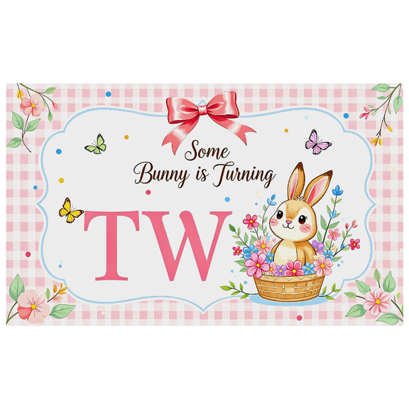 Adorable Bunny Themed Party Banner with Floral Butterflies Backdrop for Birthday Celebrations Photography Props Party Decorations Happy Birthday Decor Backgrounds