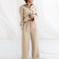 thumbnail image 4 of Camisa Conjunto a juego de 2 piezas para damas Top elegante y pantalón de cintura alta Ropa diaria suelta sólida Cgtredaw Beis M para Mujer, 4 of 6