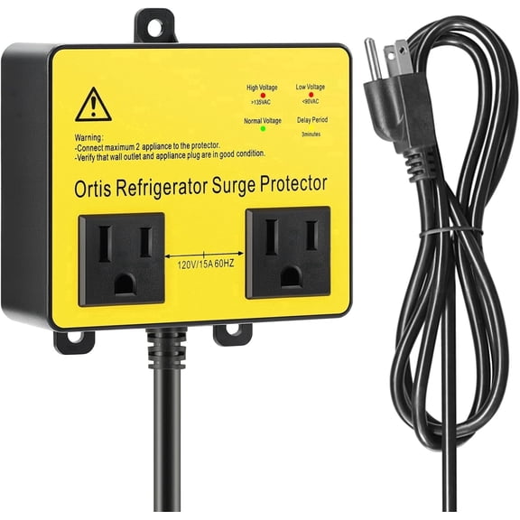 Ortis Double Outlet Refrigerator Surge Protector, Time Delay, 5ft Cord, for Brownout, Spike & Surge
