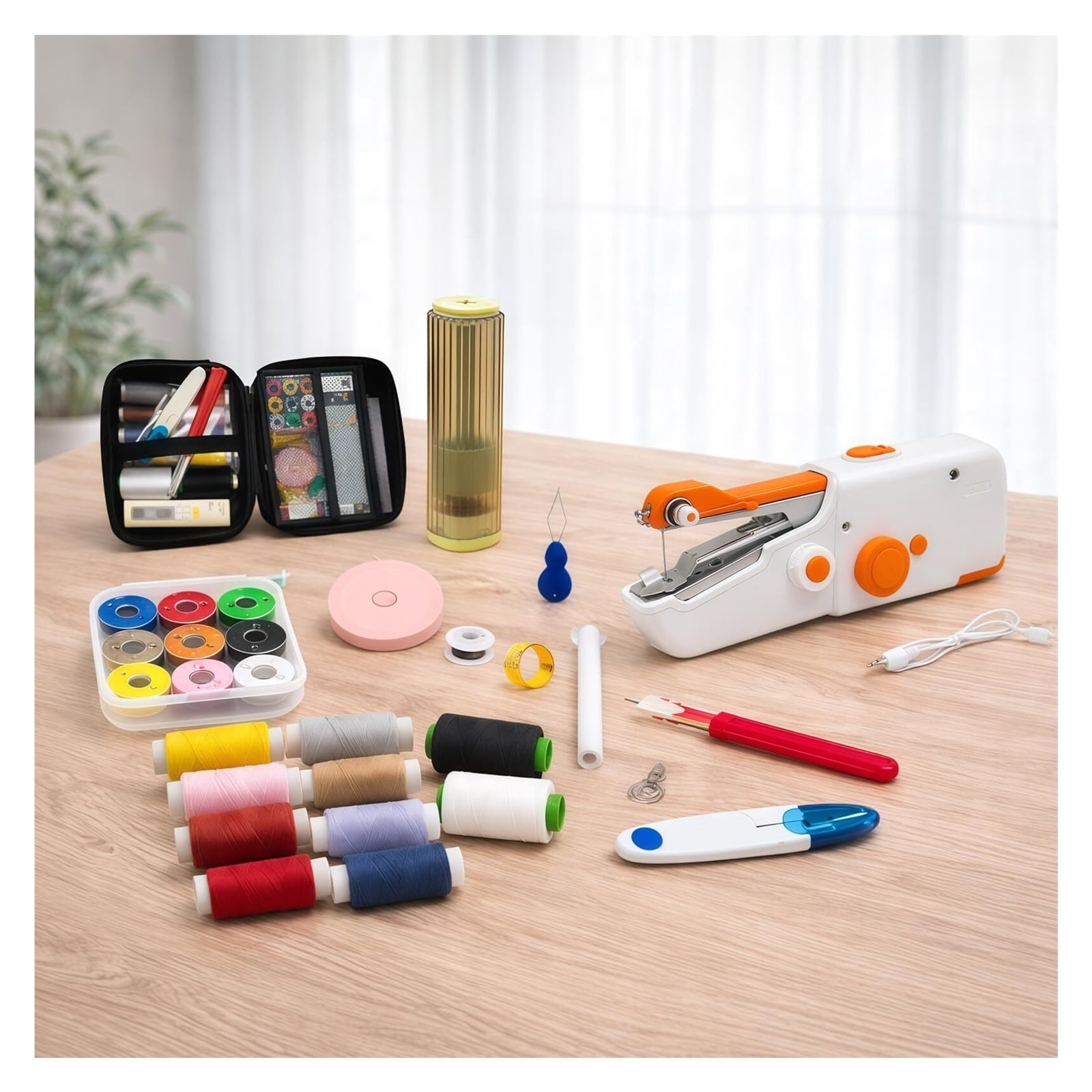 Portable Handheld Sewing Machine, Mini Rechargeable Sewing Tool for Beginners, Electric Handheld Sewing Kit, Easy Hemming & Stitching for Clothes, Pockets, and Pants, Travel-Friendly