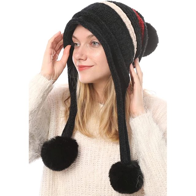 LinYooLi Bonnet Épais pour Femmes avec Pompons, Chapeau Crâne Tricoté Chaud Doux Doublé Tendance