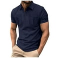 thumbnail image 2 of Mens T Shirts Polo Shirts Sim Ple Button Lapel Double Pocket Solid Color Short Sleeve Tops Mens Clothing,Navy,S, 2 of 5