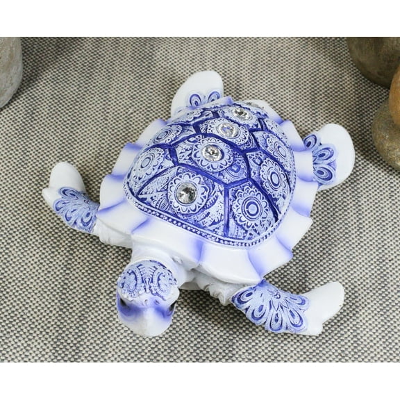 Ebros Gift 2.25" Blue And White Feng Shui Celestial Sea Turtle Garden Statues, Decorative