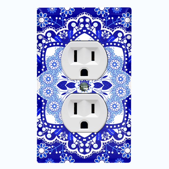 Metal Light Switch Plate Cover Blue White Snowflake Mandala Tile Pattern MDL086