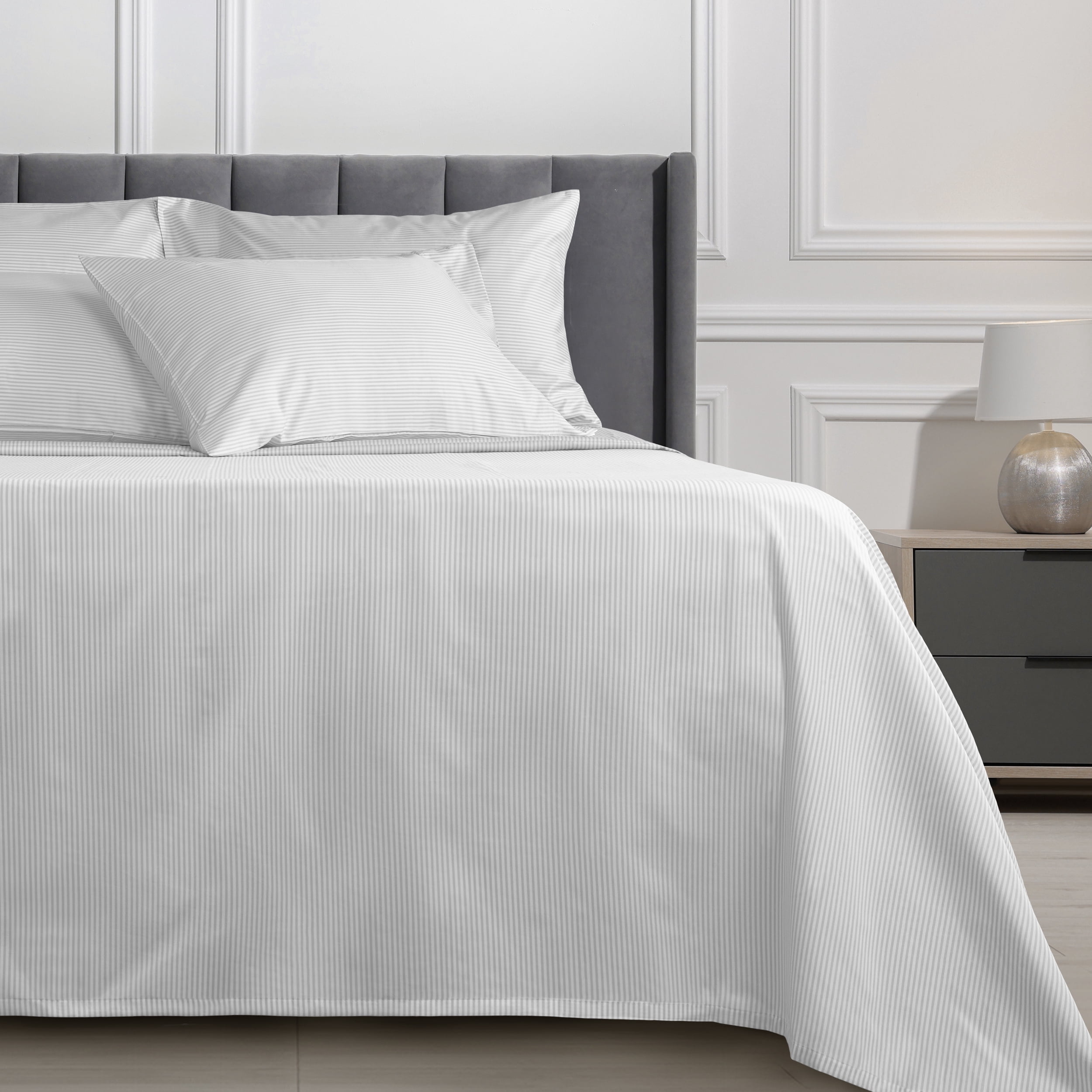 Serta 6-Piece 800 Thread Count Gray Stripe Cotton Rich Adult Bed Sheet Set, Full - Deep Pocket