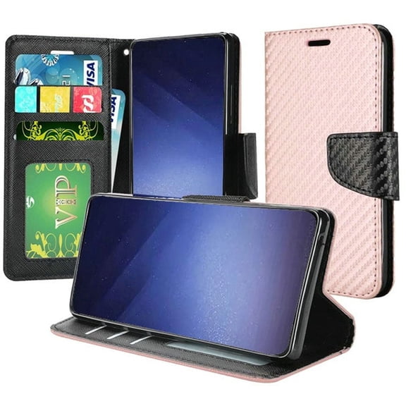 GSA Two-Tone Carbon Fiber Wallet Case for Samsung Galaxy S9 Plus - Pink/Black