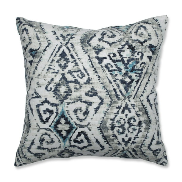 18” Blue and Gray Ikat Patterned Throw Pillow