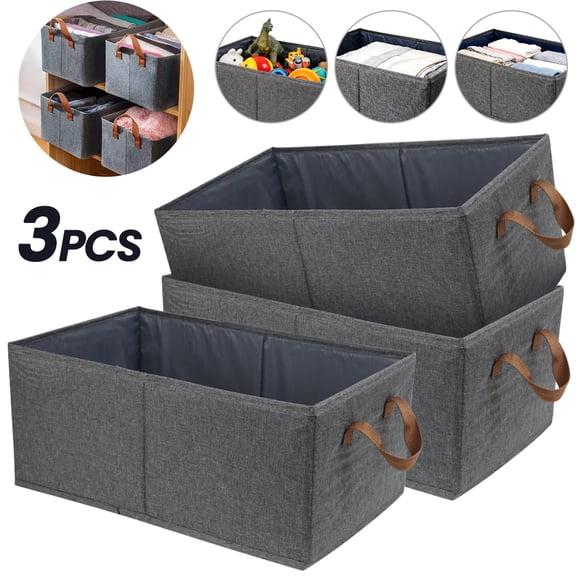 Deally 3 Pack Large Capacity Storage Bins Closet Organizer System, Sturdy Foldable Storage Boxes for Organizing Clothing, Sheets, Toys, Books - Shelf Organizer Shelves Basket Storage Bin