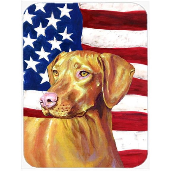 15 x 12 in. USA American Flag with Vizsla Glass Cutting Board - Large