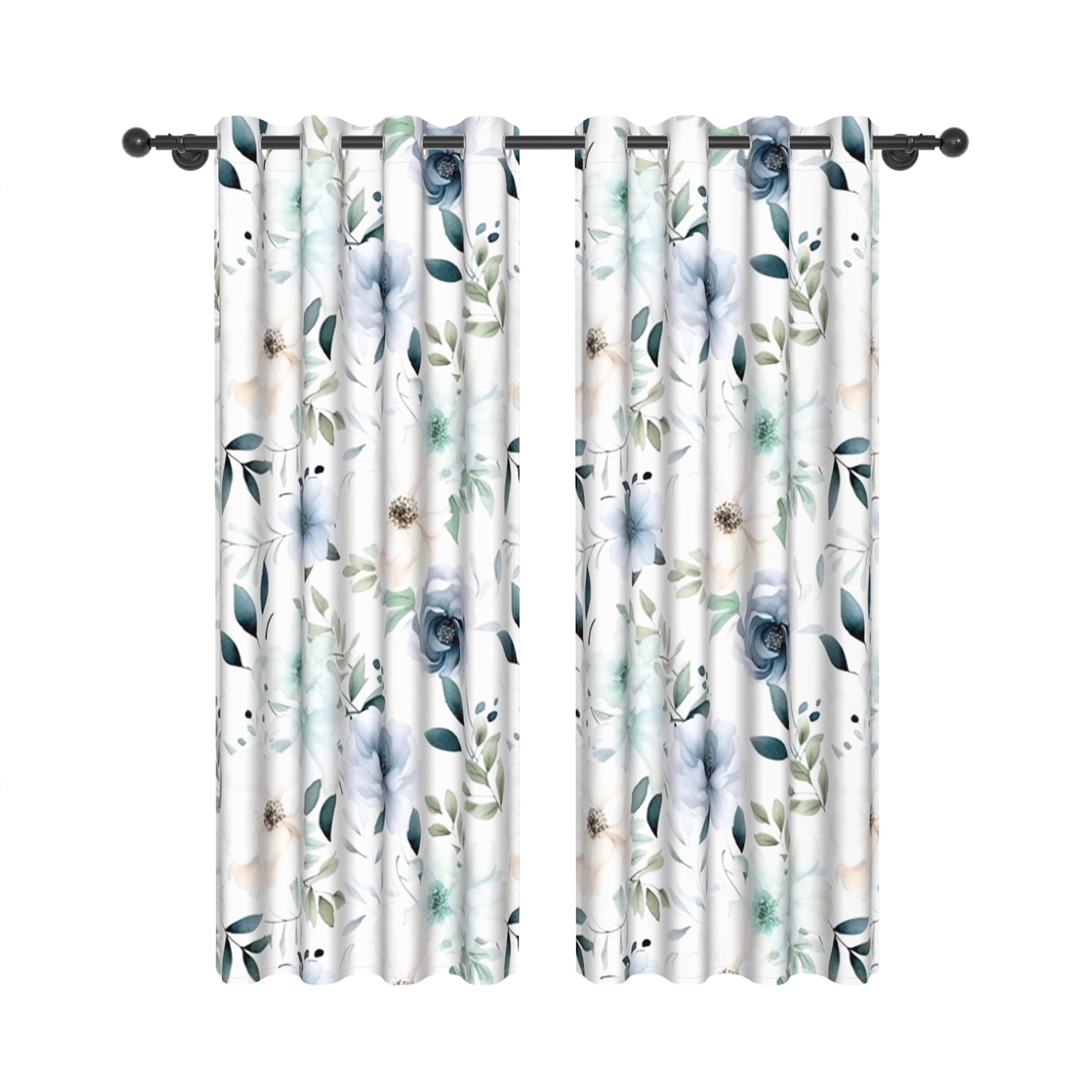 Aofoto Floral Print Blackout Curtain,Room Darkening Window Curtain,42x96inches, Set of 2