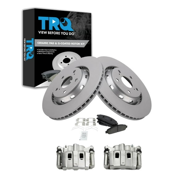 TRQ Front Brake Pad & Rotor Kit Brake Caliper Brake Pads Brake Rotor Ceramic Premium G-Coated Fits Select 2009-2015 Toyota Venza