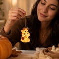 thumbnail image 2 of Lighted Patchwork Ghost Halloween Ornament Cute Resin Hanging Decor with Pumpkin Bucket and Bow, 2 of 7