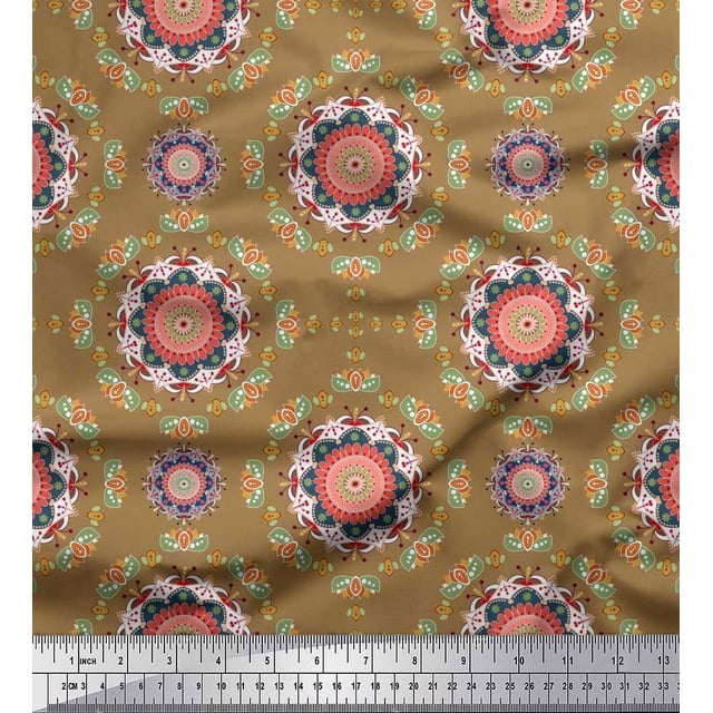 Soimoi Poly Georgette Fabric Floral Mandala Print Sewing Fabric Yard 42 Inch Wide