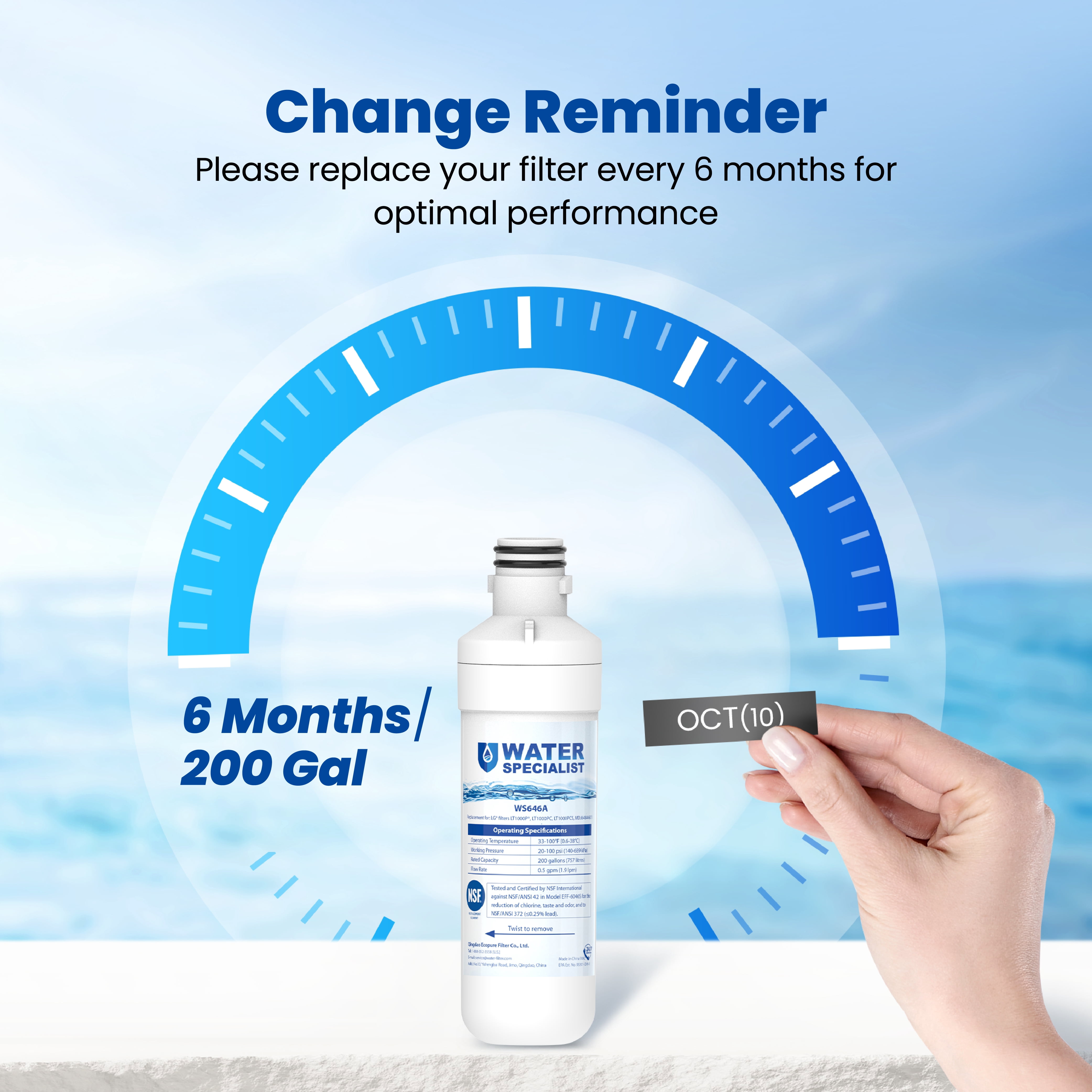 Waterspecialist LT1000PC ADQ747935 Replacement for LG® LT1000P®, LT1000PCS, LFXC24796S, LMXS28626S, LFXS26973S, ADQ74793501, ADQ74793502, 46-9980, 9980 Refrigerator Water Filter, Pack of 3