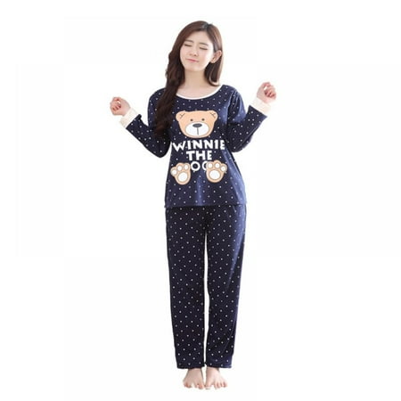 

Women s Cartoon Print Long Sleeves Autumn Winter Pajama Sets Sweet Loose Sleepwear