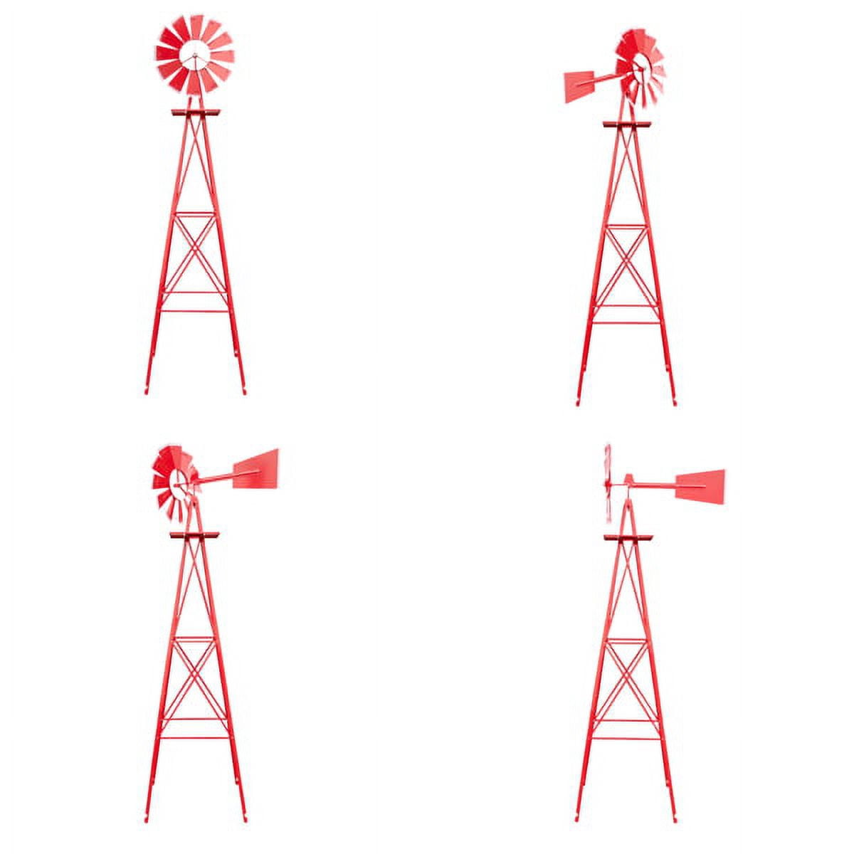 8FT Weather Resistant Yard Garden Windmill Weather Resistant, Ball Bearing for Quiet Operation, for Lawn,Garden, Red