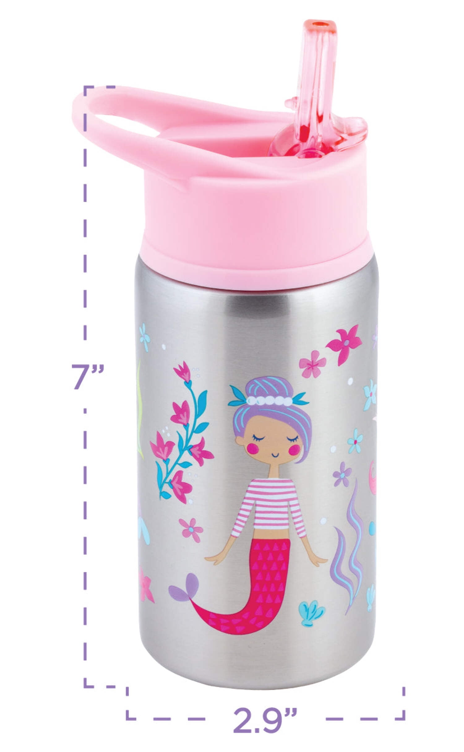 Stephen Joseph Stainless Steel Water Bottles, 18oz, Reusable tumbler, Insulated, Rainbow