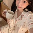 thumbnail image 1 of Conjunto de pijama de manga corta para mujer, ropa de dormir sencilla de estilo coreano para adolescentes, informal, para el hogar, suave, para uso diario, Verano, 1 of 4