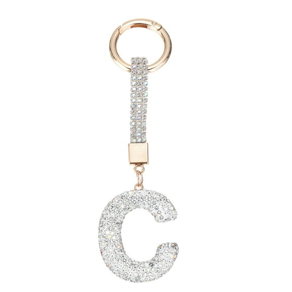 Uxcell Bling Car Letter Charm, Car Rear View Mirror Charm Silver Initial Letter Interior Decoration Hanging Crystal Ornaments for Women, Bags DIY, C