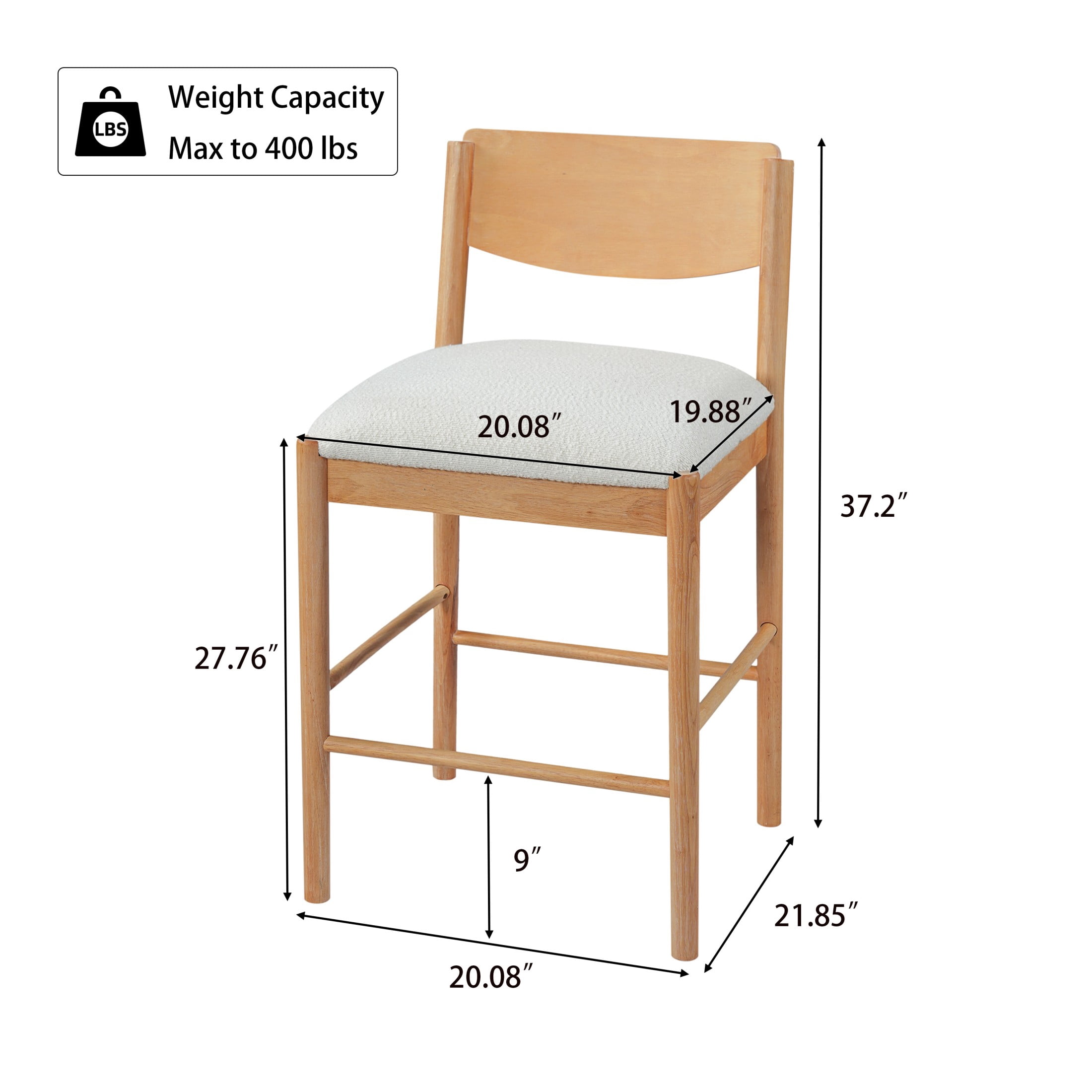 Christopher Knight Home Farmhouse Wood Counter Stools with Upholstered Seat, Natural+Beige, Set of 4