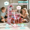 thumbnail image 4 of JoyStone Play Dollhouse with Doll Toy Figures, 14 Rooms Furniture and Colorful Lights, Creative Doll House Gift for Girls Ages 3+, Assemble Required, Pink, 4 of 15