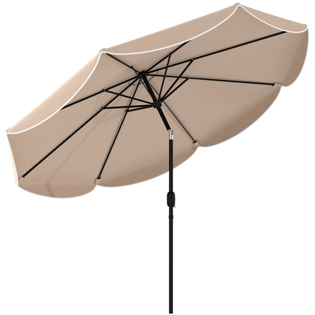 Outsunny Parasol de Marché Rond 9 Pieds x 9 Pieds avec Cantonnière, Parasol de Patio, Kaki