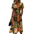 thumbnail image 2 of Womens Halloween Dress Ghost Short Sleeve Spider Fall Wedding Guest Dress Witch Hat V Neck Cute Wrap Dresses M, 2 of 5