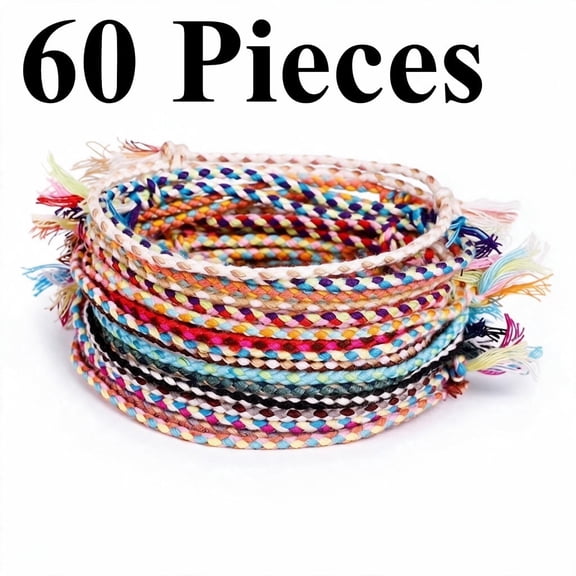 60 Pieces Friendship Bracelets Wave Handmade Woven Braided Bracelet Waterproof Rope Bracelet Surfer Adjustable Bohemian Wrist Cord for Women Men Jewelry Party Accessories (Stylish Style)