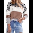 thumbnail image 1 of Suéter de Rayas con Estampado de Leopardo para Mujer, Cuello Redondo, Larga, Tejido, Bloque de Color Rosa S, 1 of 6