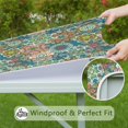 thumbnail image 6 of Multicolor Ethnic Floral Pattern Square Fitted Tablecloth with Elastic Edge,Square Table Cover,Washable Elastic Table Cover for Home Kitchen Party Decor 34"x34", 6 of 6