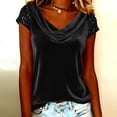thumbnail image 6 of YFNNUP Velvet Shirts for Womens Cowl Neck Cap Sleeves Sequined Patchwork Summer Tops Sparkly Party Fashion Blouse T-Shirt, 6 of 6