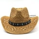 thumbnail image 1 of Qarigey Sombrero de paja de vaquero de verano para mujer, sombrero de playa de ala ancha para hombre, gorra de protección solar tejida a mano, Sombreros Caqui M (56-58 cm), 1 of 6
