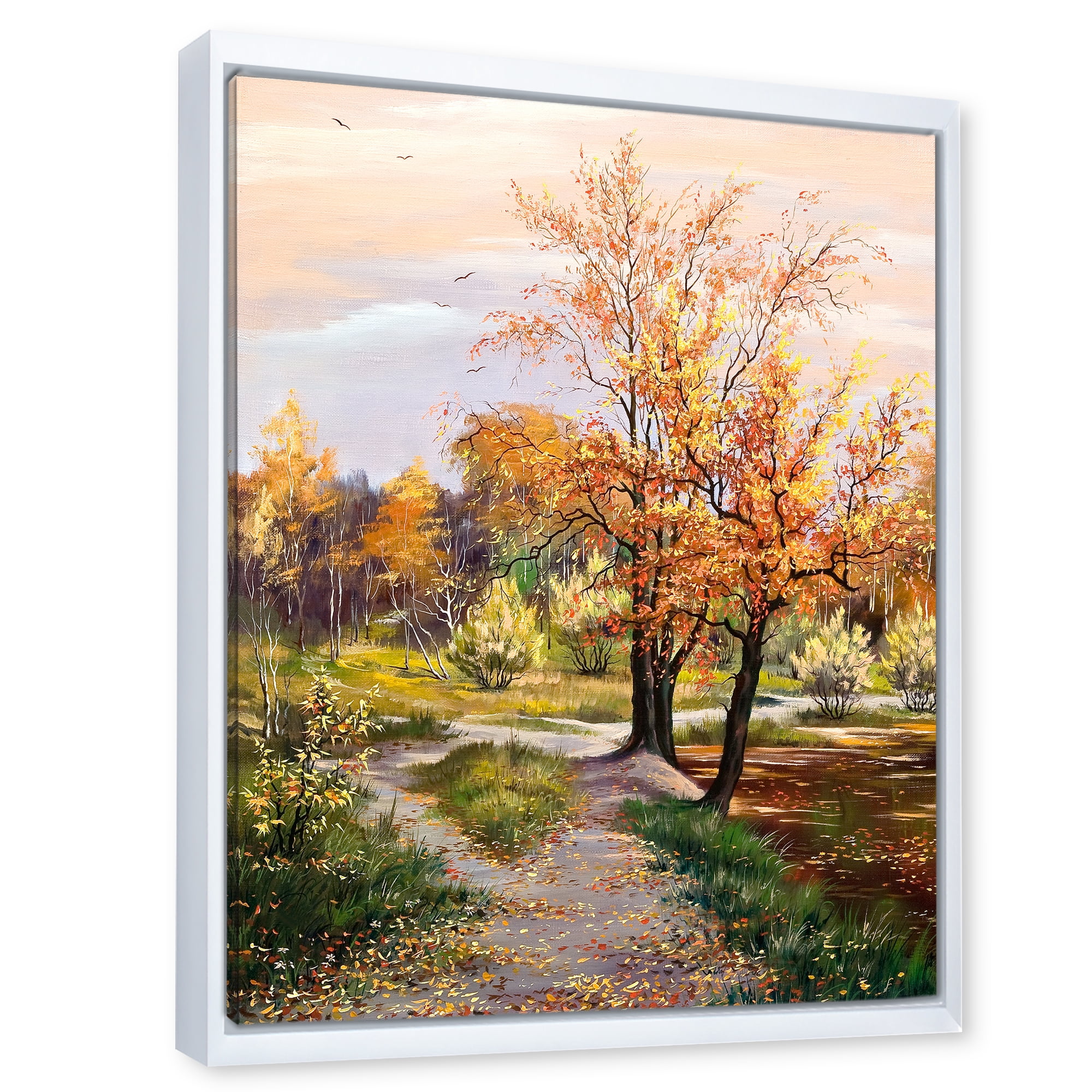 Designart 'The Orange Woods Along River' Country Framed Canvas Wall Art Print