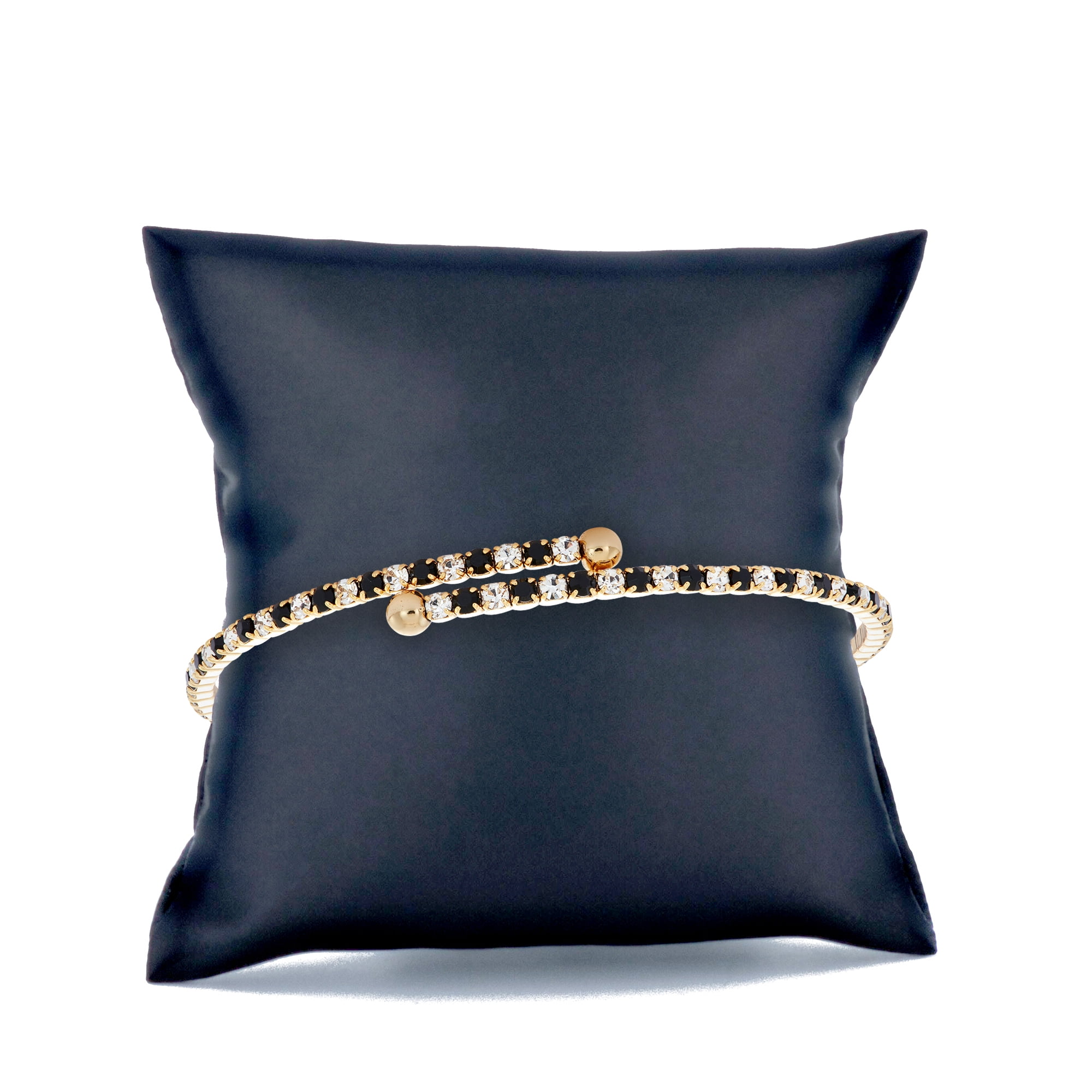 X & O 14KT Gold Plated Crystal Single Row Flex Bangle in Jet and White Crystal Combination