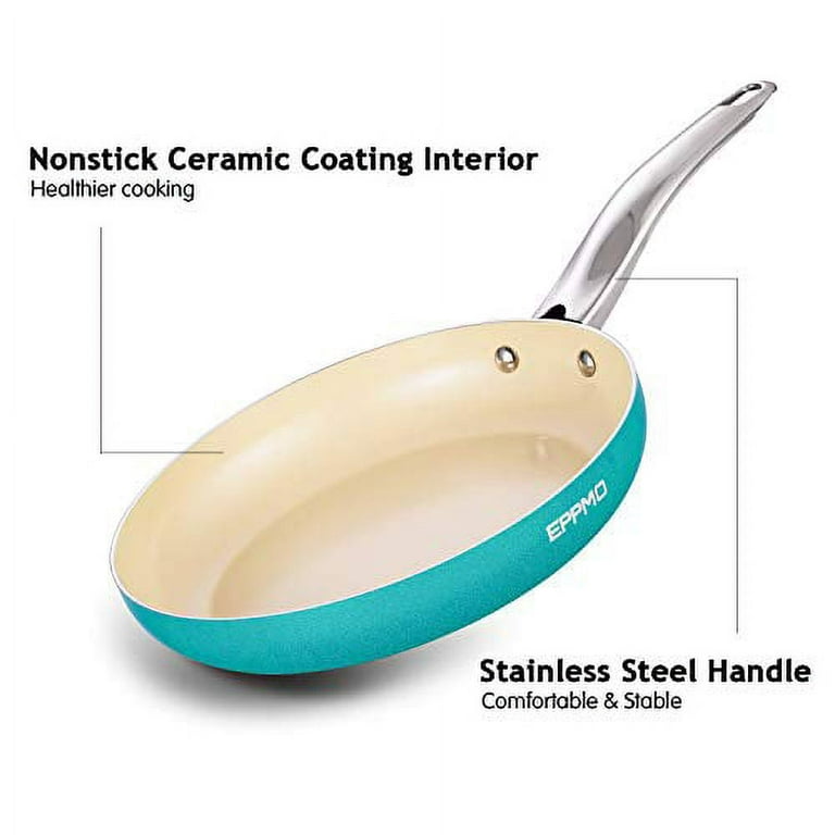 JEETEE Nonstick Frying Pan with Lid, 10 Ceramic Egg Omelette Pan  W/Stainless Steel Handle, Non Toxic Skillet, PFAS-Free, Oven Safe,  Compatible W/All