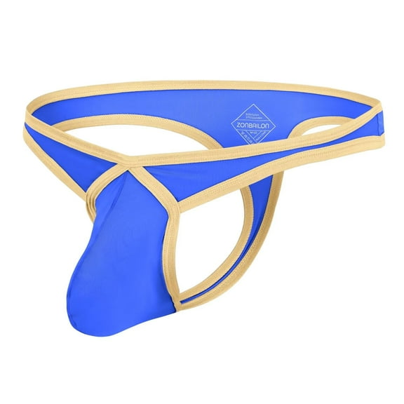 TANBOM Men's Nylon Sexy Thong Underwear Precise Coverage Bulge Pouch Breathable Comfortable Bright Blue M