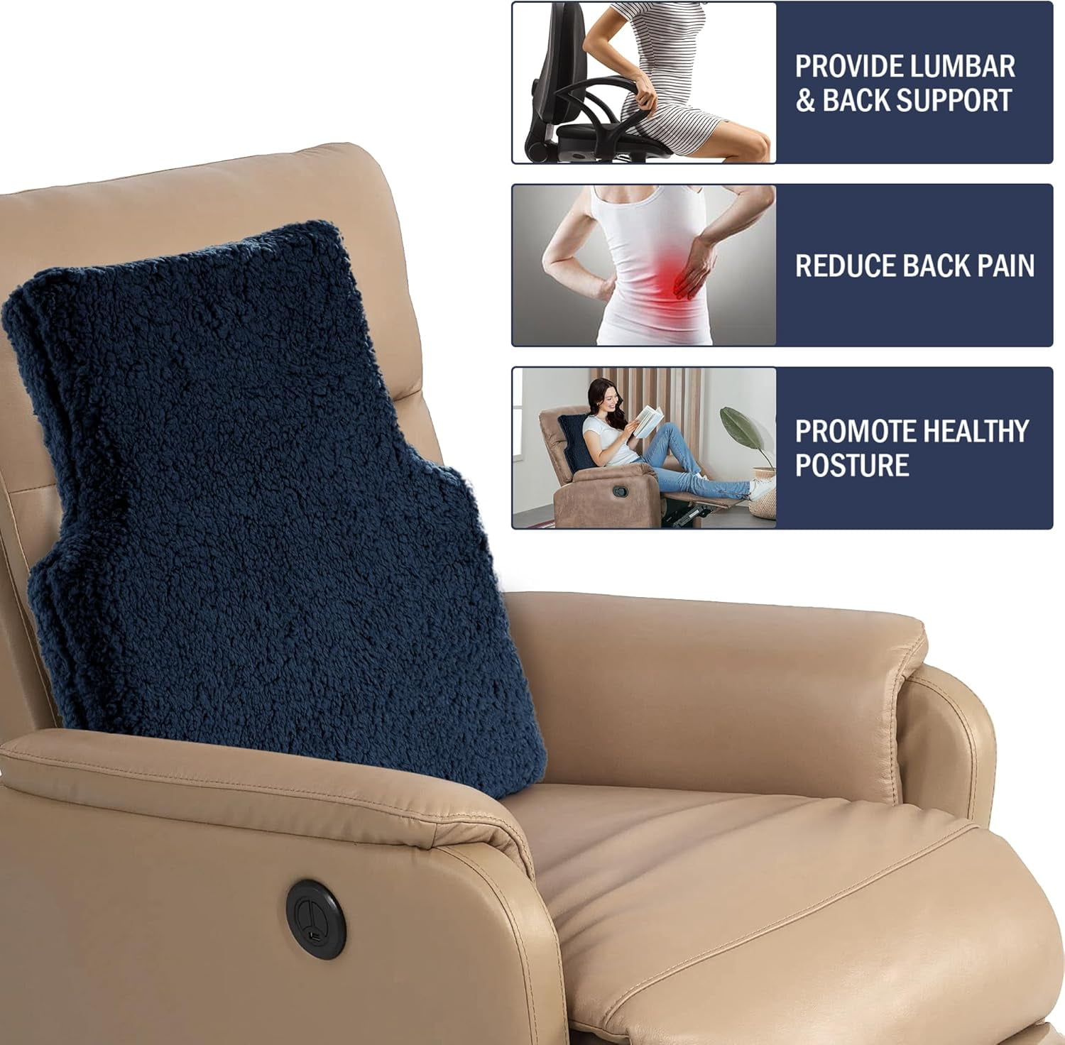 MEIXUNR Soft Lumbar Support Pillow For Car Seat And Office Chair Back Support Pillow For Toyota RAV4 And Ford F150 250 Seat, Back Cushion For Pain Relief Improve Posture (Leather-Brown)