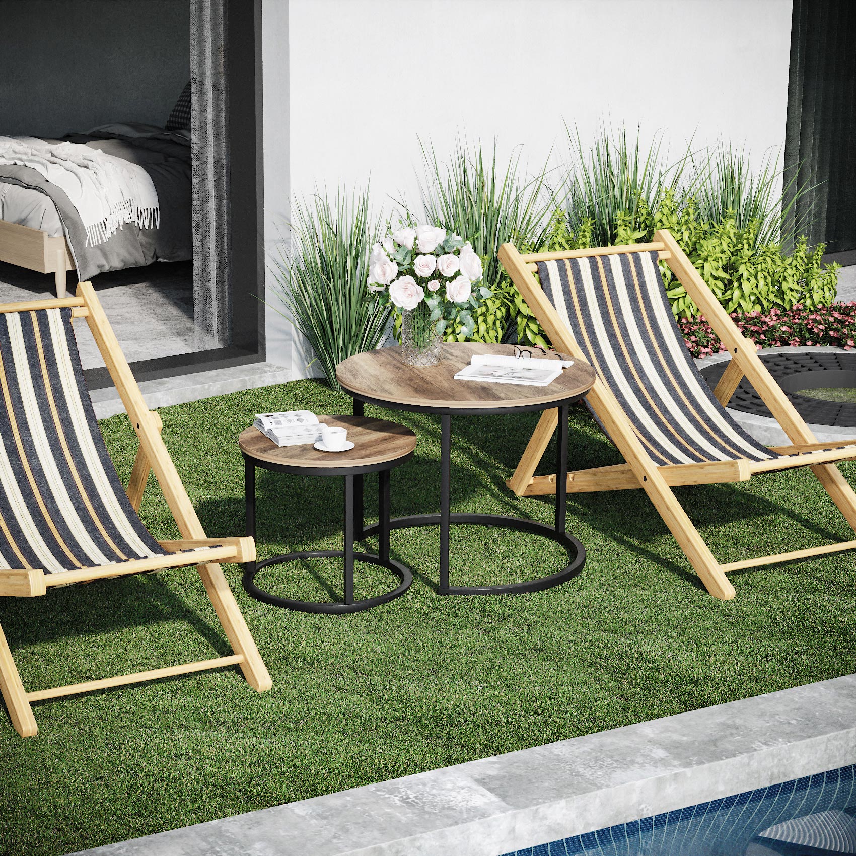 Algherohein Round Nesting Coffee Table Modern Set of 2 for Living Room Brown