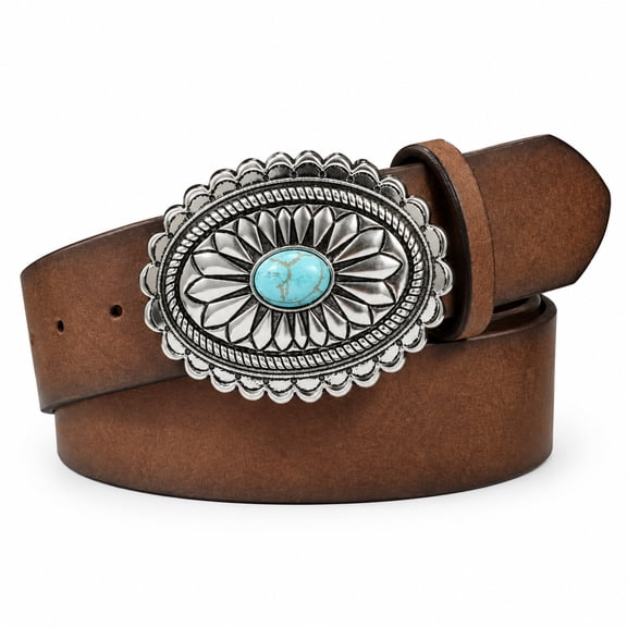 FLORNIX Turquoise Buckle Western Leather Belt for Women Men Cowgirl Cowboy Concho Leather Belt Western Belts for Woman Country Belts for Women