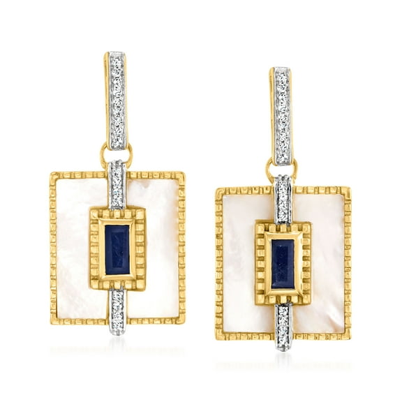 Ross-Simons Mother-Of-Pearl and 1.30 ct. t.w. Sapphire Drop Earrings With .20 ct. t.w. White Topaz in 18kt Gold Over Sterling, Women's, Adult